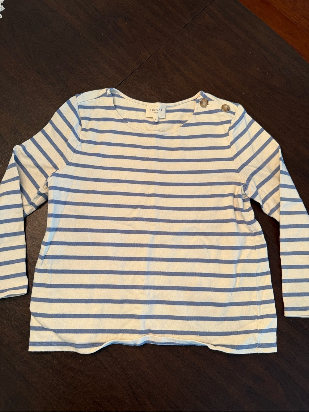 Sezane Colette Mariniere Blue & Cream Striped Long-Sleeve Top